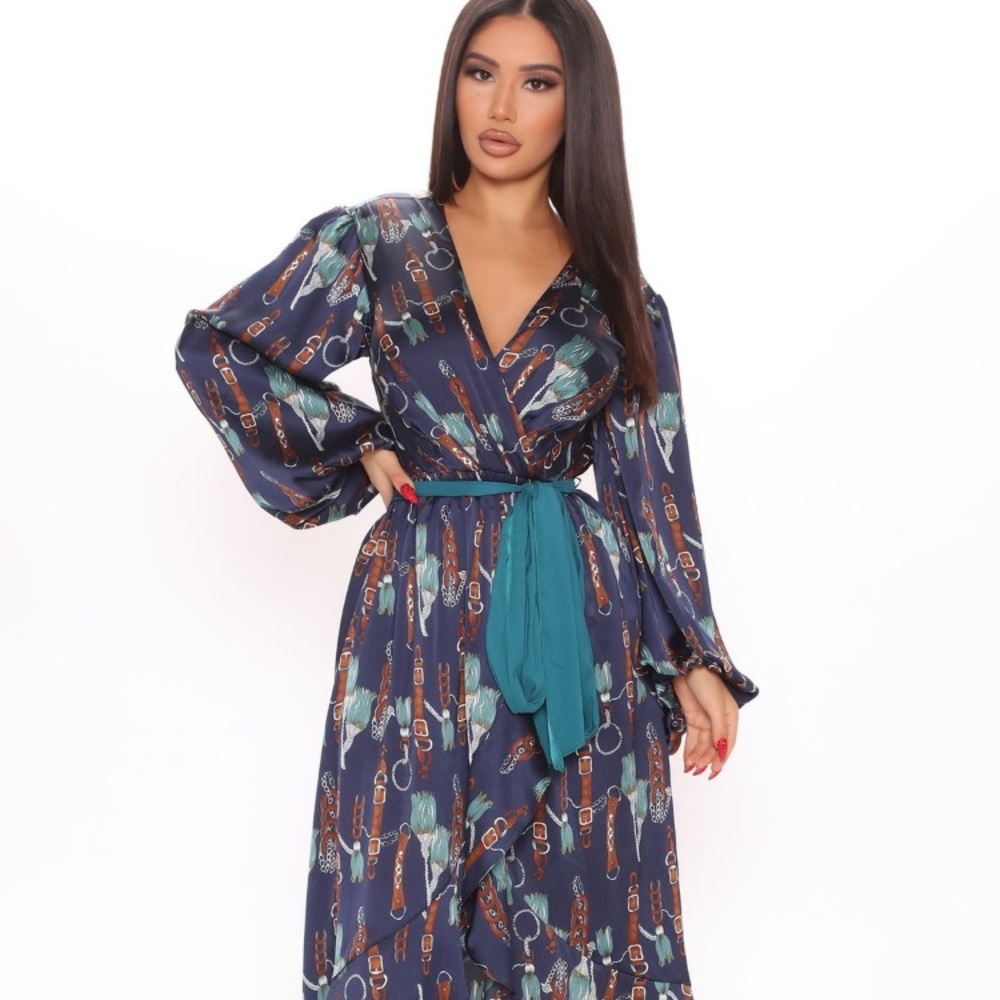 Long Balloon Sleeve Lined Maxi Dress Sz XS